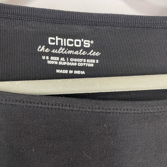 Chicos black cotton 3/4 length top. With a super cute square neck line - Picture 3 of 3